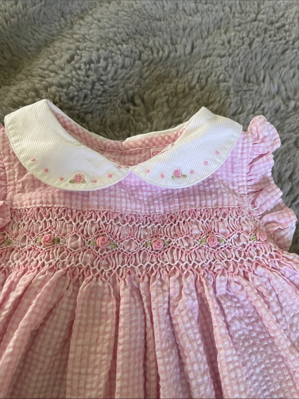 Carter’s Pink Smocked Girls' Formal Party Dress with White Collar Sz 6M